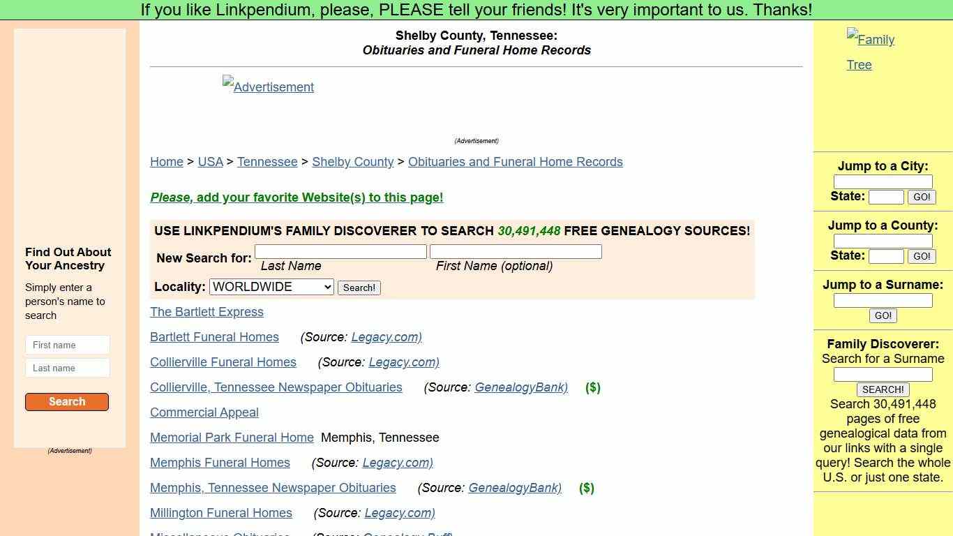 Shelby County, Tennessee: Obituaries and Funeral Home Records