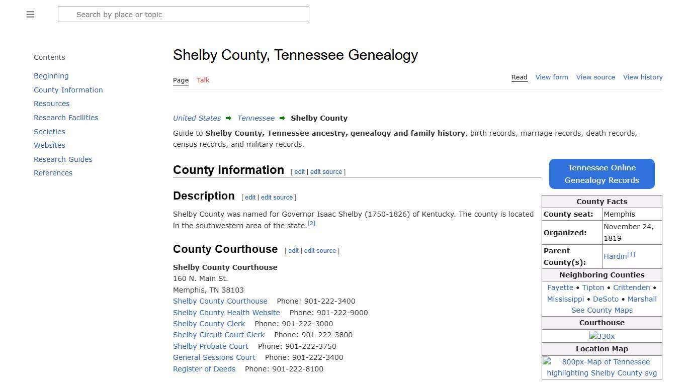 Shelby County, Tennessee Genealogy • FamilySearch